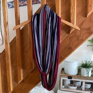 Blue and red striped infinity scarf